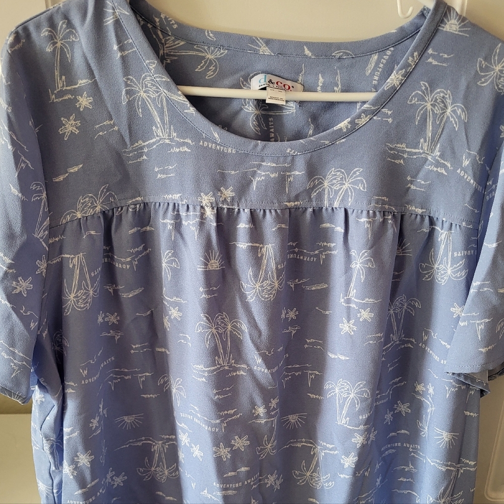 d&co Blue Graphic Print Top Xl